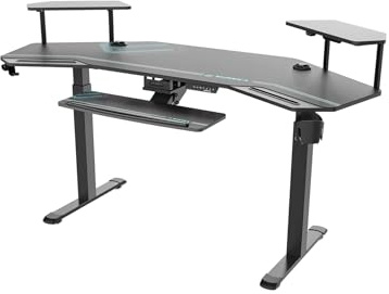 EUREKA ERGONOMIC Electric Standing Desk 182x76 cm Wing Shaped Gaming Desk Height Adjustable Large Studio Computer Desk with LED Convertible Monitor Shelves, Keyboard Tray