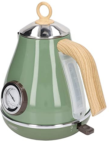Septpenta Bouilloire Électrique 1,7 L, avec Affichage de La Température, Protection Contre L'ébullition Sèche, Base Rotative à 360°, Bouilloire Rétro en Bois pour Faire du Thé et du Café(Vert)