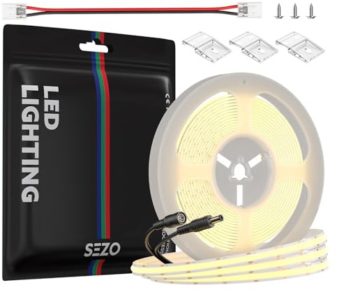 SEZO 12V FCOB LED Streifen Naturweiß 5M 528LEDs/M Dimmbar COB LED Strip Lights CRI90+ 4000K FOB Lichtband Flexibel Unterbodenleuchte für Wohnzimmer Schlafzimmer DIY Innenbeleuchtung Projekte