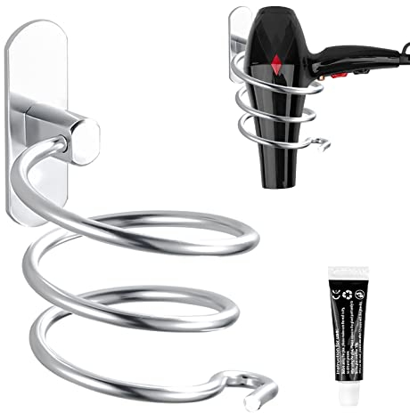 Fousenuk Haartrocknerhalter, Föhnhalter Haartrockner Halterung Wandbefestigung Ohne Bohren Selbstklebender Kleber, Aluminium, mit Kabelhalter, Fönhalter für Badzimmer/Schlafzimmer/Balkon