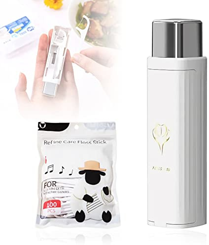 Tragbarer Zahnseidespender, 2023 New Upgrade Zahnseide Portable Case Mit 100 Floss Sticks, Automatischer Zahnseidenbehälter Nachfüllbarer Floss Stick Organizer Zur Zahnreinigung (White)