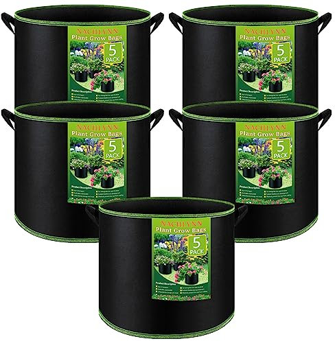 NACHLYNN Lot de 5 sacs de culture en tissu non tissé épais avec poignées pour jardinage, fruits, fleurs, plantes