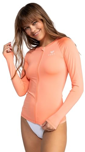 Roxy Damen Long Sleeve Zip-up Rashguard – UPF 50+, Surf, Hiking, Quick-Dry Swim Rash-Guard-Shirt, Koralle, Medium