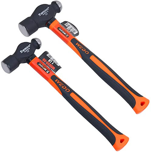 WEDO Set di 2 martelli a sfera, 450 g + 675 g, manico in fibra di vetro, martello da fabbro, acciaio al carbonio, antiurto, impugnatura antiscivolo, forgiata