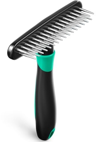 DOGI Deshedding Brush Comb - Undercoat Rake for Dogs, Cats, Short, Long Hair Coats - Double Row Stainless Steel Pins - Reduce Shedding by 90% (Green)