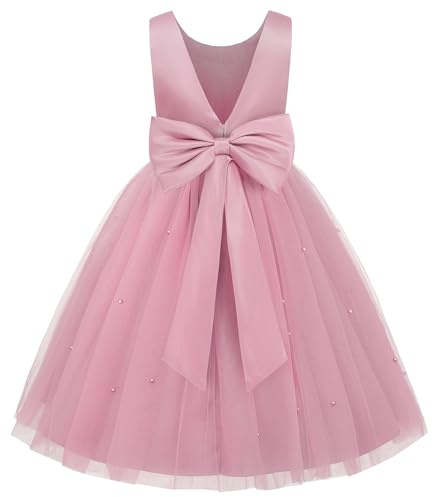 JerrisApparel Vestido Niña Flores Elegante Ceremonia Boda Fiesta Cumpleaños (5-6 años/Etiqueta 120, Rosa)
