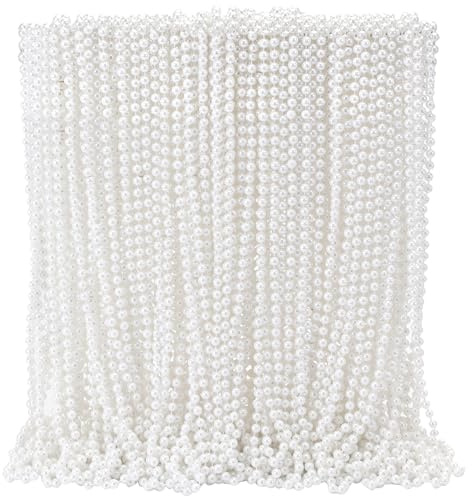 100 Pcs White Pearl Beaded Necklaces Bulk, Faux Pearl Beaded Necklaces (31.5 Inch, 7mm) For Wedding Birthday Party Decoration, Women Party Costume Accessories