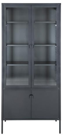 möbelando Standvitrine >Brisbane< in Schwarz, Metall - 80x180x35cm (BxHxT)