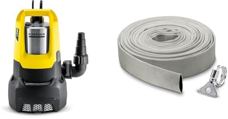 Kärcher SP 22.000 Dirt Level Sensor Schmutzwasser-Tauchpumpe & Gewebeschlauchset 1, 1/4 Zoll (10 m) mit flexiblem Gewebeschlauch inkl. Edelstahl-Schlauchklemme zum Anschluss an Tauchpumpen