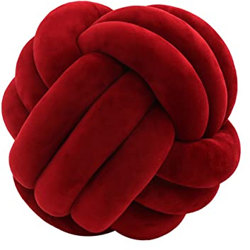 Knotenkissen, Geknotetes Kissen, Weiches Plüsch Knoten Kugelkissen Hand Geflochten Knoten Pillow Ball Zierkissen für Sofa, Bett, Dekorativ (Rotwein, 27cm)