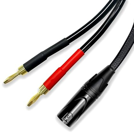 Meamaz Câble de haut-parleur XLR vers banane XLR3 mâle vers 2 mâles banane 4 mm Câble tressé en nylon robuste avec gaine en Y et coque en silicone