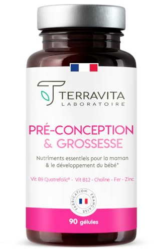 PRÉ-CONCEPTION ET GROSSESSE | Formule Complète avec Acide Folique Quatrefolic® + Choline Vitacholine™ + Vitamines et Minéraux | 90 Gélules | Made in France | Terravita