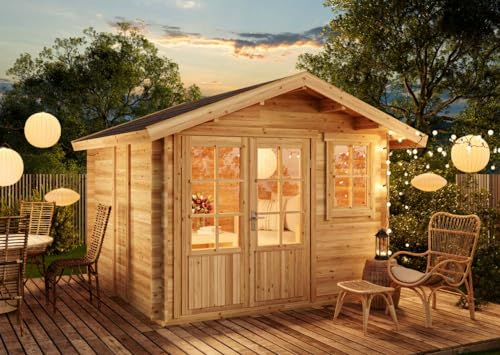 Alpholz Gartenhaus Palermo Gartenhaus aus Holz, Holzhaus mit 28 mm Wandstärke, Blockbohlenhaus, Natur
