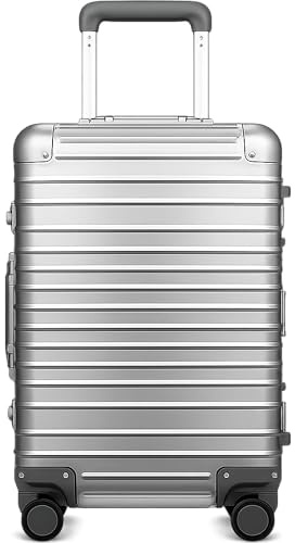 LUGGEX Aluminium Koffer Handgepäck, 100% Alu Koffer Trolleys ohne Reißverschluss, Hartschalekoffer Reisekoffer mit 8 Spinner Rollen, TSA Schloss, 55 cm, 40L