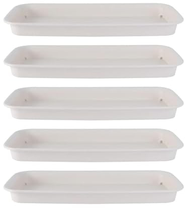 ＡＷＨＡＯ 5X Soucoupes pour Plantes, Plateaux de Jardinières Rectangulaires, Soucoupe pour Pot de Fleurs en Plastique pour Cour, Jardin, Intérieur et Extérieures, 48 cm x 19 cm, Blanc