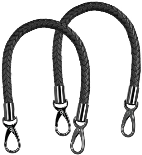 2 StüCk Leder Taschengurt, Schultergurt FüR Taschen, Taschengurte Zum Wechseln, Schultergurt Mit Karabiner, Taschengriffe FüR HäKeltaschen, Henkel FüR Taschen FüR Taschenherstellung/Korb Schwarz