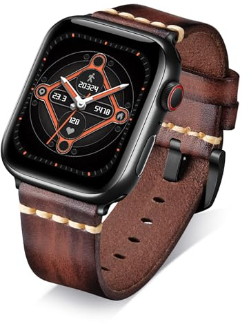 BINLUN Bracelet en Cuir Compatible avec Apple Watch 49 46 45 44 42 41 40 38 Band Rétro Compatible avec iWatch Séries 11 10 9 8 7 6 5 4 3 2 1 Ultra3 Ultra2 Ultra SE3 SE2 SE Homme Femme