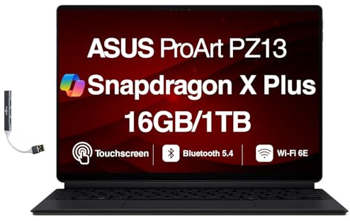 ASUS ProArt PZ13 2-in-1 AI Creator Laptop 13.3 Touch OLED 3K Detachable Display (Qualcomm Snapdragon X Plus X1P-42-100, 16GB LPDDR5X, 1TB SSD, Backlit KB, WiFi 7, Win11H) w/DKZ USB Port Expander