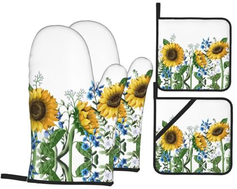 Guanti Da Forno E Presine Da Cucina Set, Sunflowers Presine Da Cucina Pratico Guanti Da Cucina Professionale Kit Guanti Da Forno Per Natale Cucinare Grill