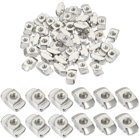 PATIKIL 4545 Series M5 t Nuts, 50pcs t Slot Nut Hammer Head Fastener Nut, Nickel Plated Carbon Steel Nut for Aluminum Profile l Silver