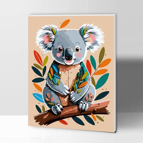 Modojuny pintura por números para adultos y niños, Paint by Numbers Kit con pigmento acrílico y pinceles, regalo y decoración de pared, 30 x 40 CM, koala colorido (con marco), más de 9 años