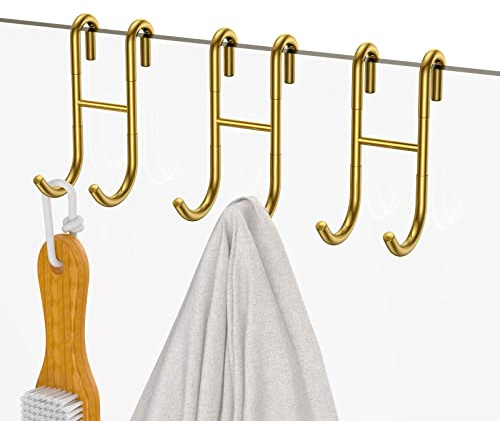 COFTCLMOMT 3 Stück Duschhaken, Handtuchhaken für Badezimmer, Dusche Glastür Haken, für Glasduschwand Handtuchhalter sowie Halterung für Duschabzieher für Glasstärken ≤ 10mm & 30mm (Gold)