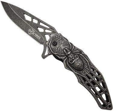 KH-Security Taschenmesser Spider - Klappmesser Einhandmesser Outdoormesser (Schwarz)
