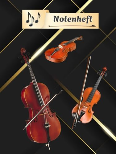 Notenheft Geige Notenbuch Cello Violine Musikunterricht Bratsche Notenlinienheft Große Lineatur Geigenunterricht Anfänger Violoncello Kontrabass ... da Gamba Notensysteme Musiker Rebec 01A03