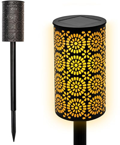 Spetebo LED Solar Gartenfackel mit Blumen Muster - 49 x 7 cm - Wegeleuchte mit realistischem Flammeneffekt - Solarleuchte Gartenlicht Außenleuchte Deko Beleuchtung solarbetrieben für Außen Terrasse