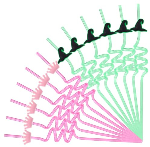 SAVITA 12pz Cannucce Principessa e Strega, Cannucce Plastica Riutilizzabili a Corona Rosa e Cappello da Strega Verde per Decorazioni Feste a Tema Compleanno Halloween Articoli per Feste