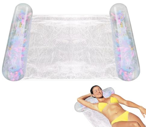Hamac Gonflable pour Piscine, Hamac Flottant Avec filet à paillettes Chaise Longue Flottante Accessoire Piscines Pliable, Facile à transporter, Polyvalent pour La Plage, Les Rivières Et La Piscine