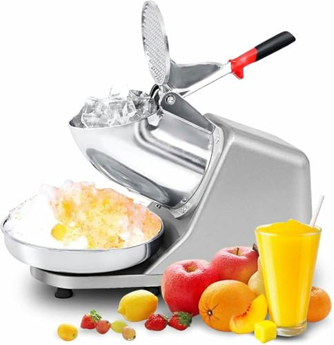 Electric Ice Shaver Machine, Stainless Steel Ice Crusher with 85KG/H 2200RPM 380W Drainage System, Stainless Steel Snow Cone Maker for Ice Cream, Cold Drinks, Fruit Dessert and Cocktail