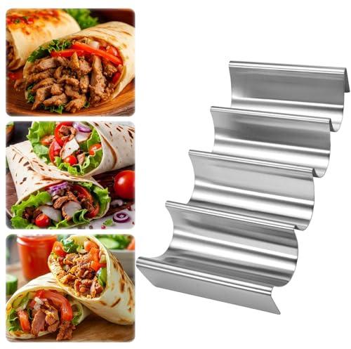 Soporte para Tacos Mexicanos Burritos Individuales, Soporte Ondulado de Acero Inoxidable para Panecillos Tortillas, Sándwiches y Tortitas, Resistente 260 °C (Apto Uso Directo en Hornos y Parrillas)