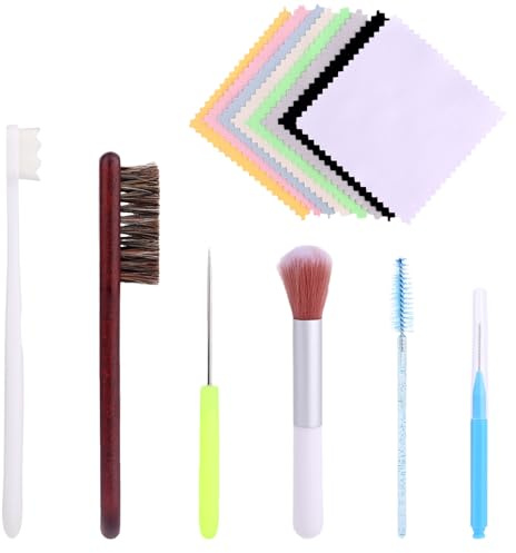 Sinbana 14pcs Jewelry Cleaning Kit, 5 Brush 1 Awl Needle 8 Polishing Cloth Cleaner Brush Tool Set for Jewelry Ring Gold Silver Quick Dusting or Deep Cleaning