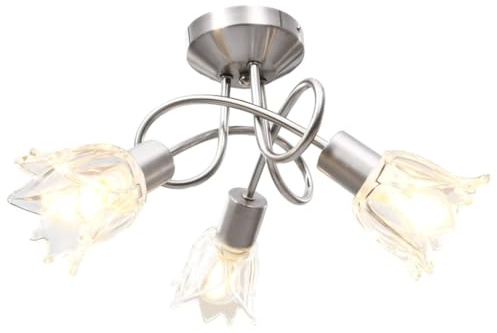 SKM Plafonnier et Abat-Jour Verre Transparent 3 Ampoules E14 Tulipe,Maison & Jardin,Luminaires,Appareils d'éclairage,Plafonniers,Transparent,1.68KG,289227