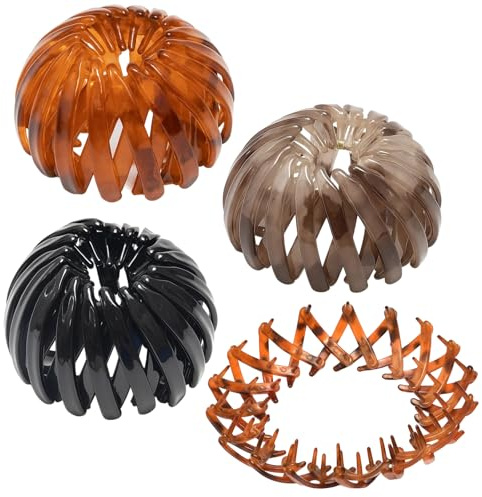 3 Stück Vogelnest Haarspange, Original Hairy, Vintage Haarnest Dutt Set in Schwarz, Orange und Hellbraun, Vogelnest Clip für Damen (Schwarz/Orange/Hellkaffee)