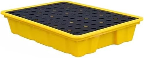 Robust, modulär uppsamlingstråg med dränage och gaffeltruckfäste, stapelbar 49 x 35 x 9 cm fatplattform, industriell gallerpall, gul.