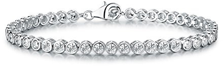 Diamond Treats Pulsera de Tenis de Mujer, Plata DE Ley 925 sólida con Circonitas Cúbicas Blancas Sin Defectos de 3mm engastadas en Bisel Pulsera eternidad de Mujer 19 cm - 20.3 cm Bella Joya