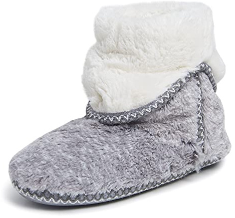 Dearfoams womens Beth faux fur Foldover Boot Slipper, Grey Frost, Small US