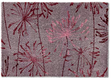 Rutschfeste Fußmatte Indoor - Pusteblume grau-rose 50 x 70 cm (Rechteckig) | Eingangsbereich Fussmatte innen Schmutzfangmatte pflegeleicht Sauberlaufmatte robust Türmatte Haustür waschbar bei 30°C