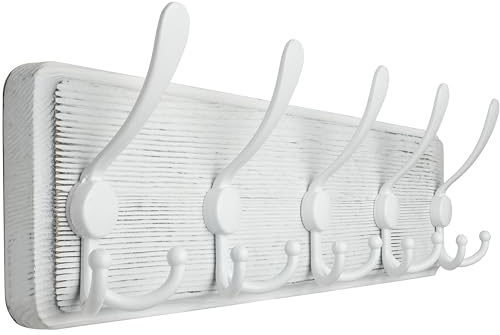 WEBI Percheros Pared Madera,5 Ganchos Triples Colgador Pared,Percha Pared,Colgadores Pared,Ganchos Para Abrigos,Chaqueta,Blanco