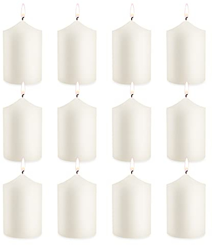 12 Pack Ivory 2x3 Inch Pillar Candles, 22 Hours Unscented Column Candles, Dripless Smokeless Unscented Candles for Home Weddings Restaurant Spa Church and Emergency