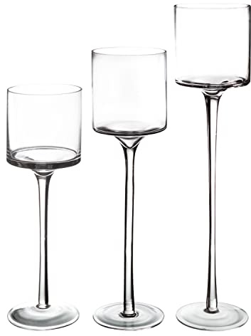 Royal Imports Glass Candleholder Flower Vase, Floating & Pillar Candle Centerpiece Display, Decorative Hurricane on Pedestal for Home or Wedding Set of 3, Clear