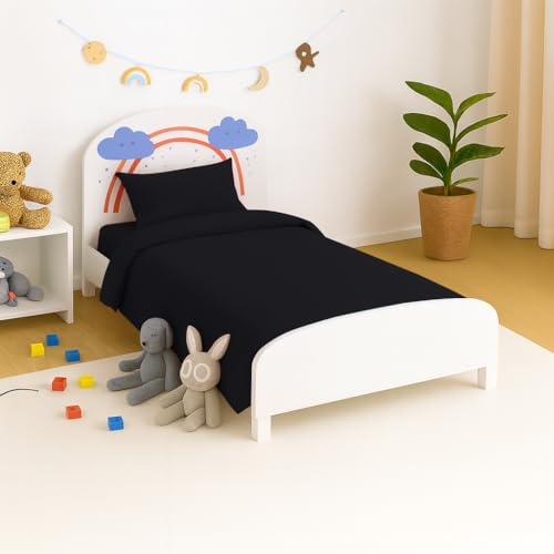 crazypriceuk Baby Cot Bedding Set – 2 Piece Duvet Cover (120×90 cm) & Pillowcase (60×40 cm), Soft Cotton Blend, Washable, Breathable Nursery Bedding (Black)
