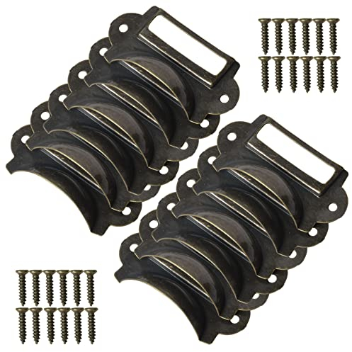 Jinlaili 12 stycken möbelhandtag, halvcirkel, antika vintagehandtag, skåp, lådhandtag med skruvar, brons, snäckhandtag, etikettram, metalletiketthållare med skruvar, dörrhandtag för skåp