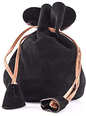 Battle-Merchant Lederbeutel Geldkatze Geldbeutel aus Wildleder | Wikinger Mittelalter LARP (Schwarz)