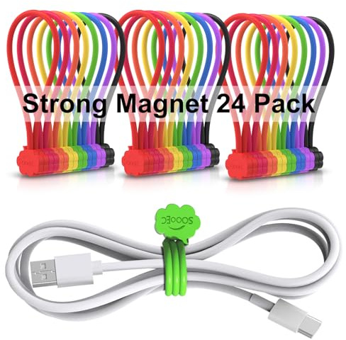 SOOOEC Magnetic Cable Ties, 24 Pack 7.2 Magnetic Cord Organizer Cute Cloud Design, Reusable Silicone Twist Ties with Strong Magnet for Bundling and Cable Management, Fridge Magnets, Assorted Colors.