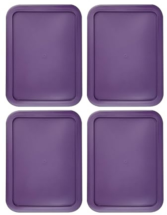 Replacement Lids fits Pyrex 6-Cup Glass Food Storage Container Bowls, (8.75 x 6.75-Inch) Plastic Rectangle Lids Covers for Pyrex 7211-PC, Airtight & Leakproof (4-Pack, Purple)