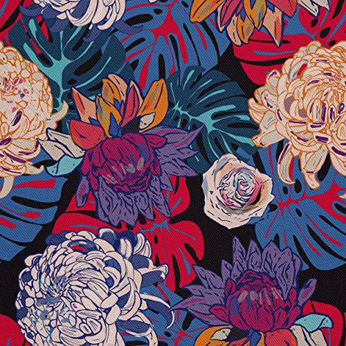 HEKO PANELS Stoff Oxford Wasserdichte Meterware Canvas-Stoff Polyester Stoff Zum Nähen Nähstoffe Möbelstoffe Dekostoffe Wasserabweisend Blickdicht Pfingstrose Rose Monstera 3 Meter 155 x 300 cm