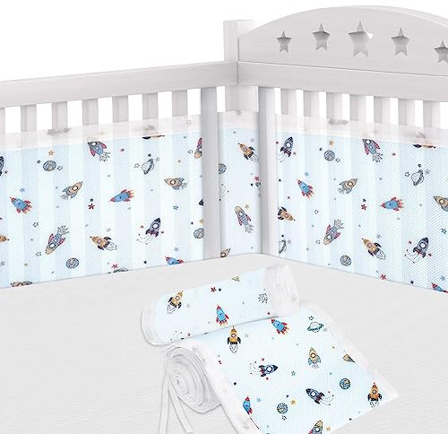 Aolso Protector de Cuna,Parachoques de Cuna para Bebés,Malla para Cuna para Bebé,Protector de Cuna Adecuado,Cuna de protección de Cuna Cubierta,Cuna de Bebé de Malla Transpirable(Cohete)